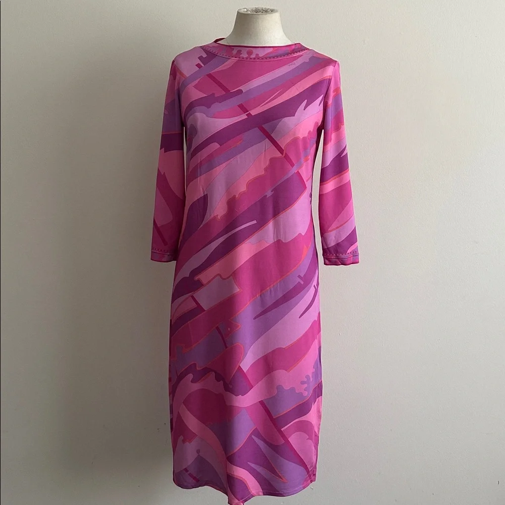 AVERADO BESSI Pucci-Esque Pink Ladies Who Lunch Cocktail SHIFT Dress sz Medium - Picture 6 of 8